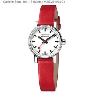 Mondaine watch with red leather band